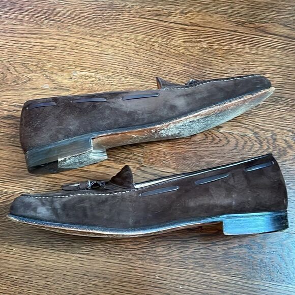 Vtg Salvatore Ferragamo‎ “Good” brown suede slip on loafers with tassels main image 6